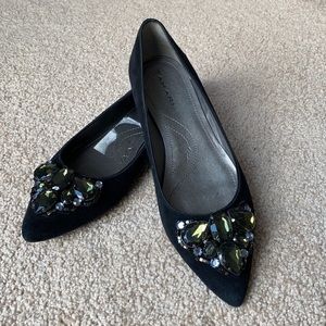 Tahari Jeweled Black Suede Flats